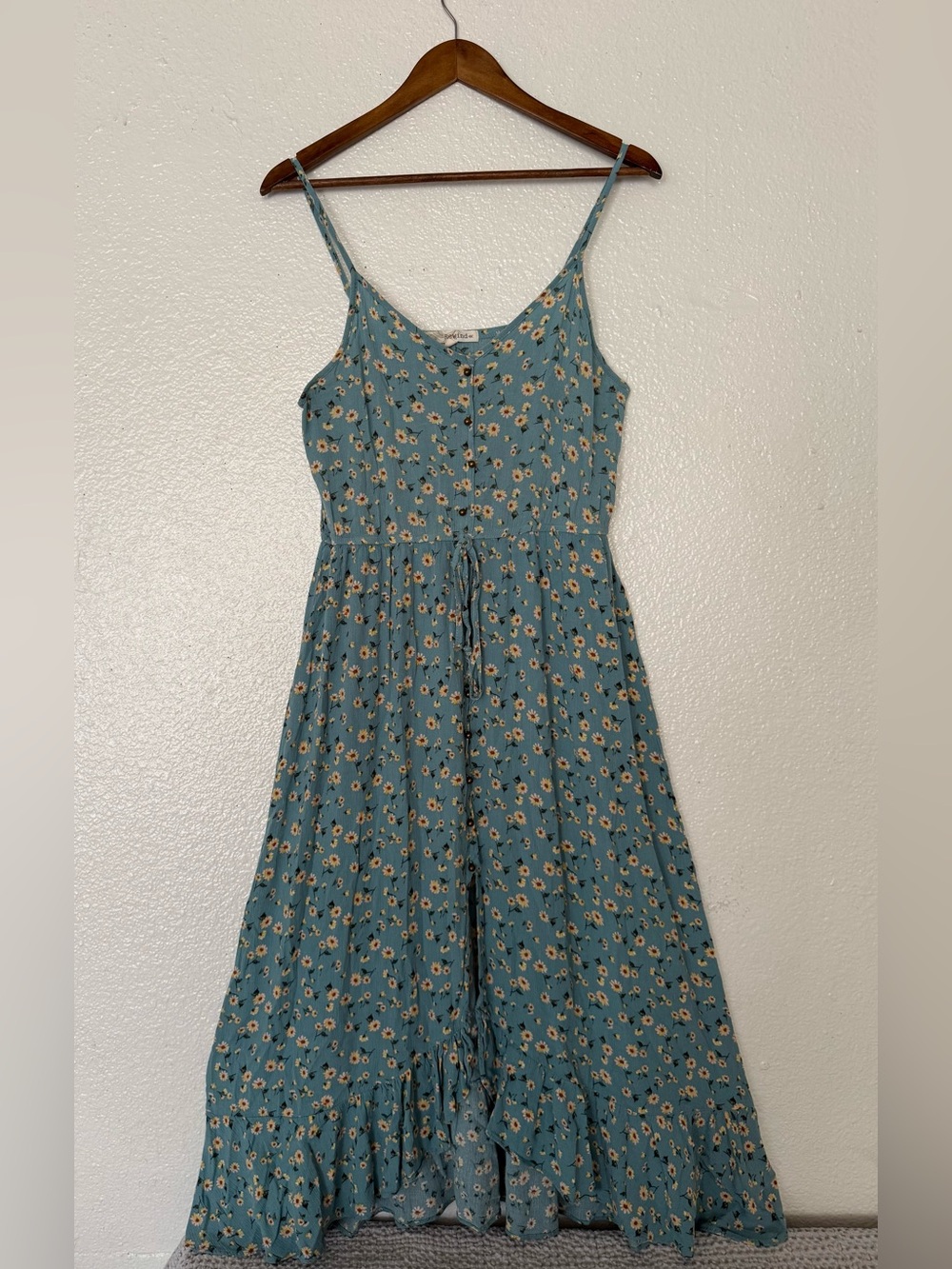 Rewind Teal Floral Dress Top with Spaghetti Straps Women’s Size L